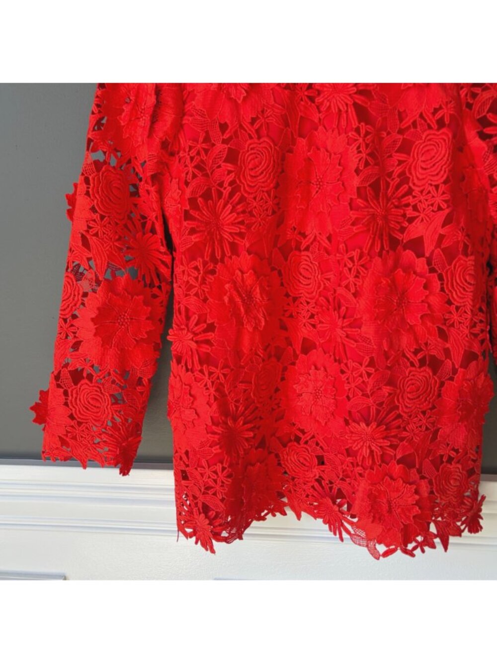 NWT Tuckernuck Guipure Lace Faye Top Blouse Bow Back Red 3/4 Sleeves Size XS - Picture 6 of 14
